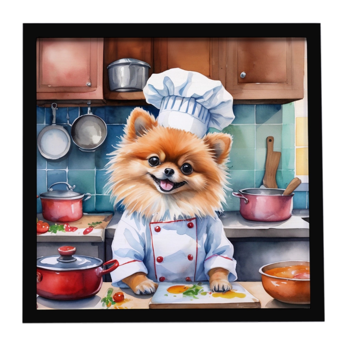 DAC6301MFP88 8 x 8 in. Pomeranian The Chef Framed Metal Print