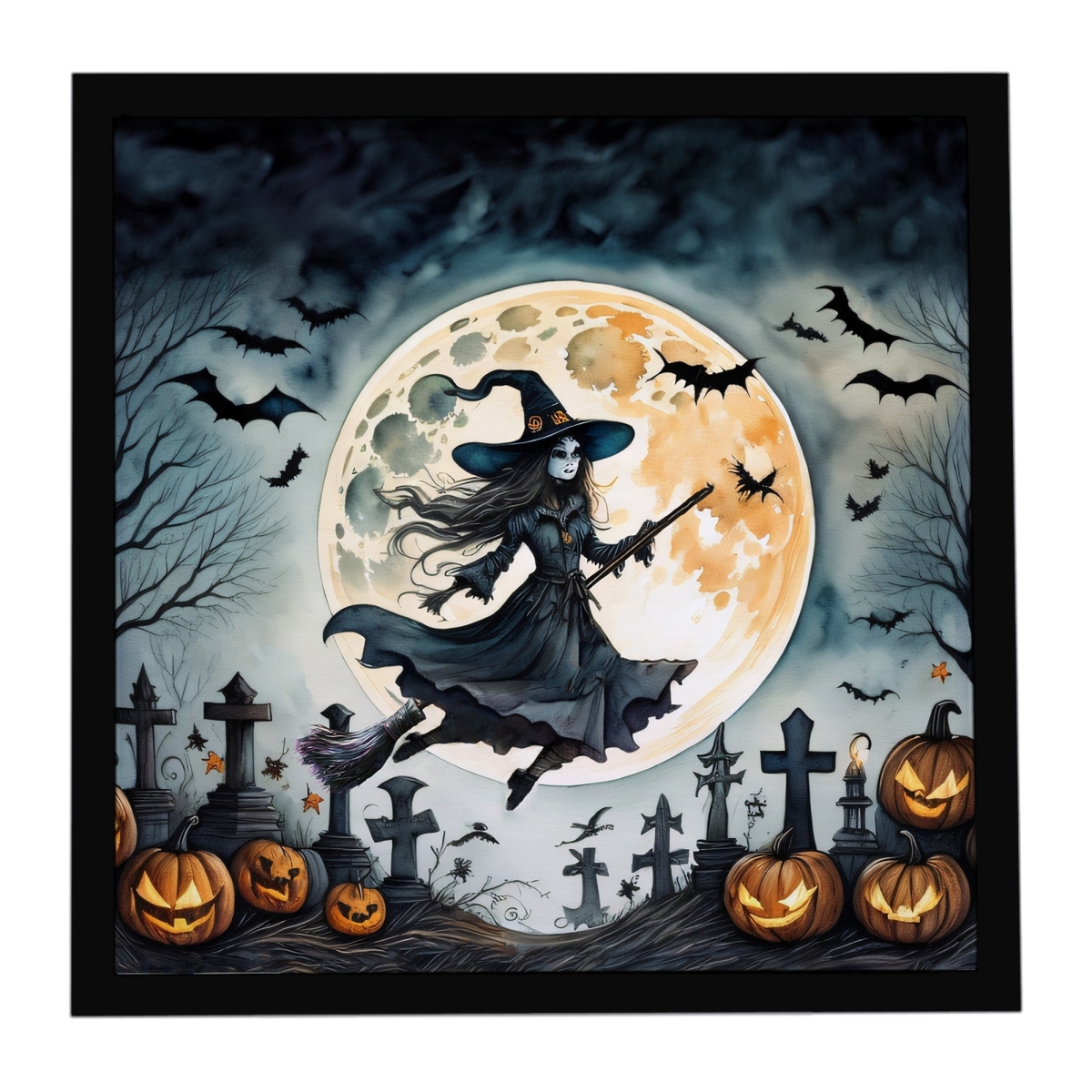 DAC2219MFP88 8 x 8 in. Flying Witch Spooky Halloween Framed Metal Print