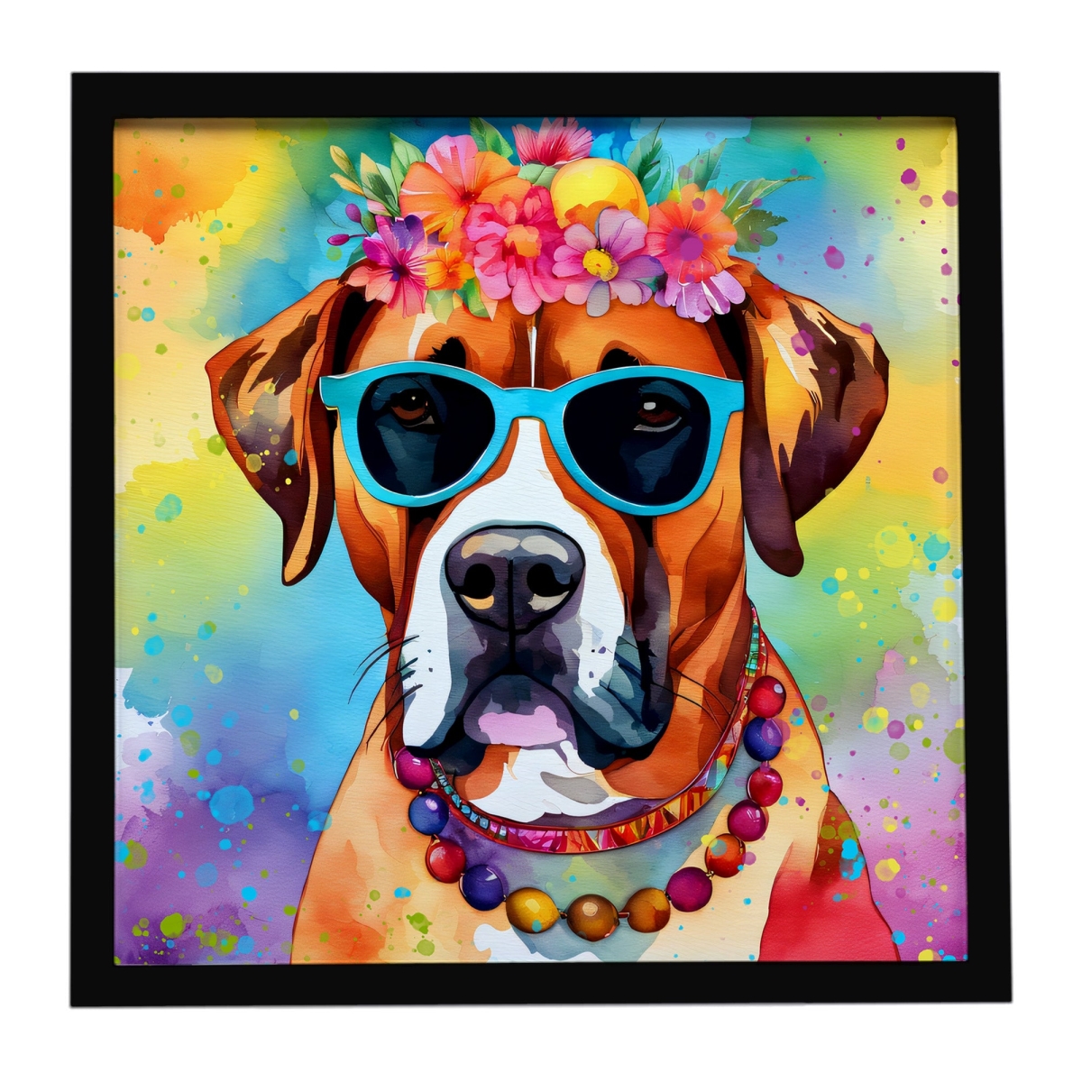 DAC2472MFP88 8 x 8 in. Boxer Hippie Dawg Framed Metal Print