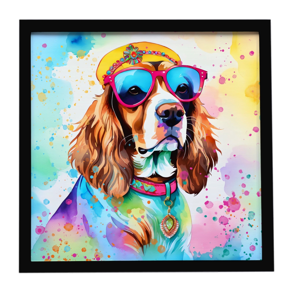 DAC2484MFP88 8 x 8 in. Cavalier Spaniel Hippie Dawg Framed Metal Print