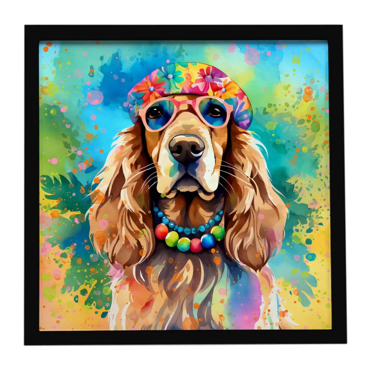DAC2493MFP88 8 x 8 in. Cocker Spaniel Hippie Dawg Framed Metal Print