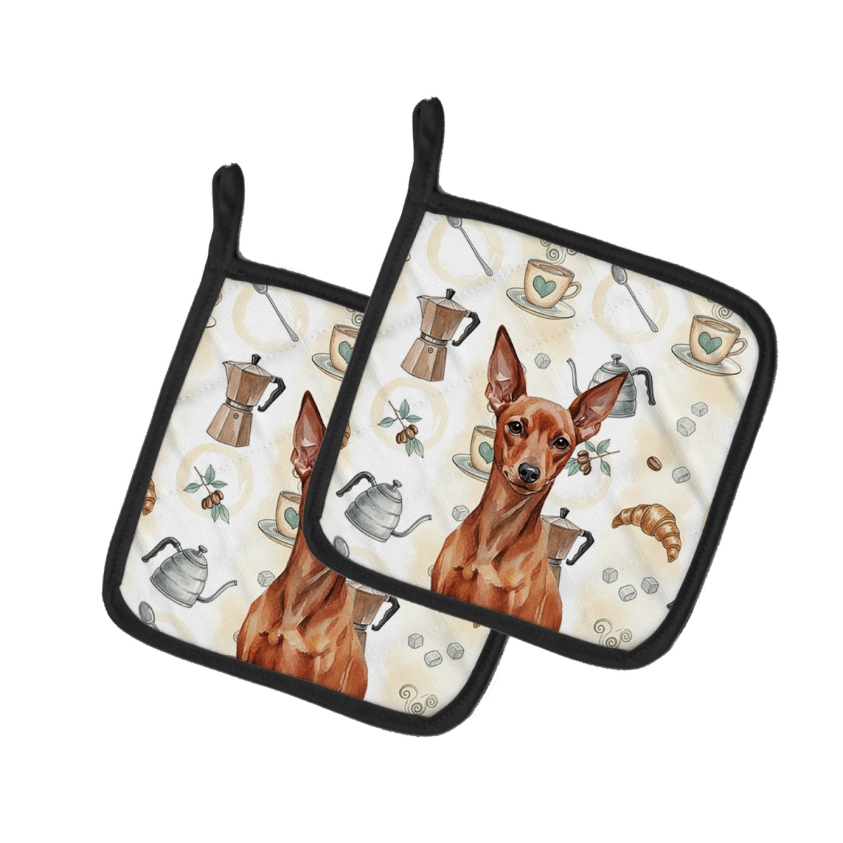 Picture of Carolines Treasures WDK7516PTHD 7.5 x 7.5 in. Red Miniature Pinscher Min Pin Coffee Bar Pair of Pot Holders