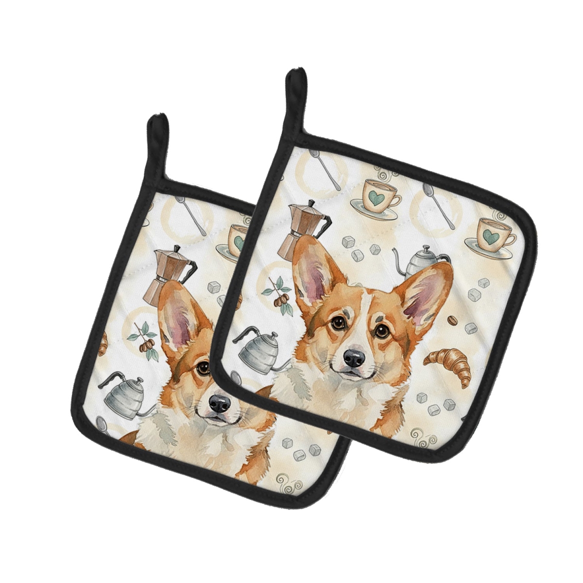 Picture of Carolines Treasures WDK7553PTHD 7.5 x 7.5 in. Corgi Coffee Bar Pair of Pot Holders