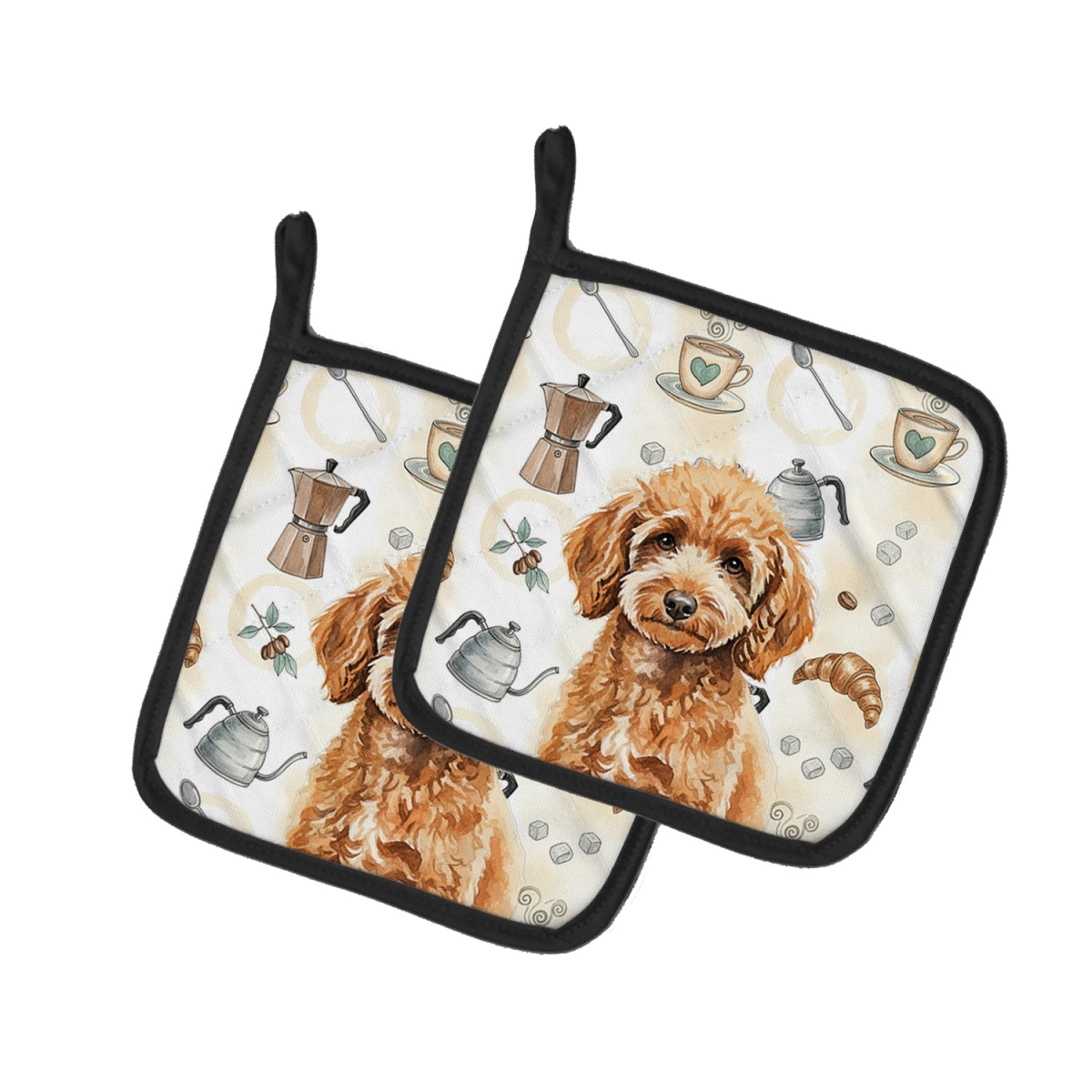Picture of Carolines Treasures WDK7563PTHD 7.5 x 7.5 in. Miniature Apricot Poodle Coffee Bar Pair of Pot Holders