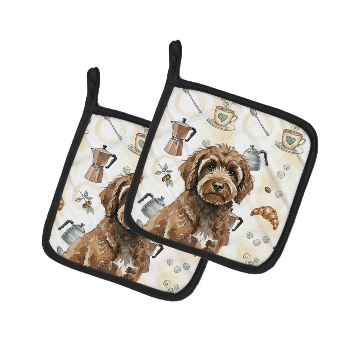 Picture of Carolines Treasures WDK7580PTHD 7.5 x 7.5 in. Brown Portuguese Water Dog Coffee Bar Pair of Pot Holders