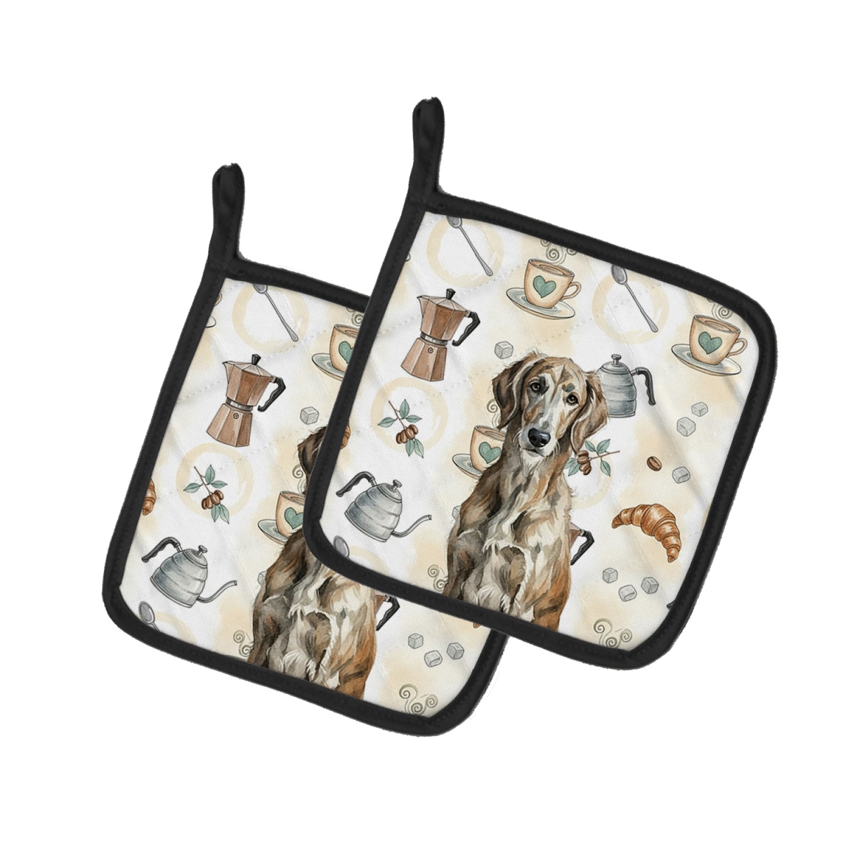 Picture of Carolines Treasures WDK7603PTHD 7.5 x 7.5 in. Brindle Scottish Deerhound Coffee Bar Pair of Pot Holders