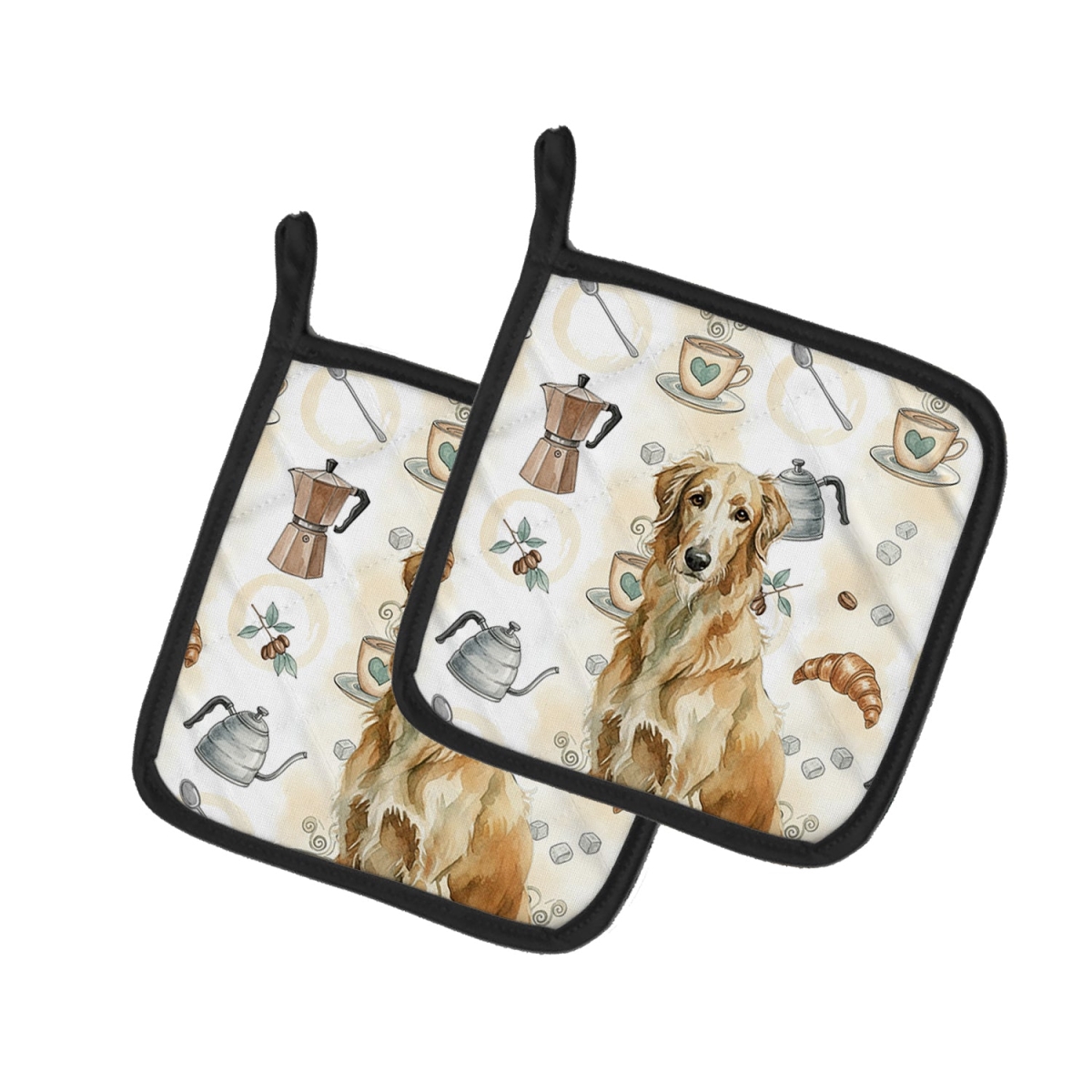 Picture of Carolines Treasures WDK7604PTHD 7.5 x 7.5 in. Wheaten Scottish Deerhound Coffee Bar Pair of Pot Holders