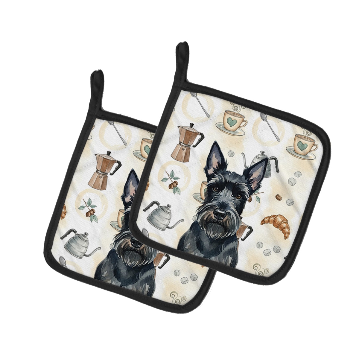 Picture of Carolines Treasures WDK7605PTHD 7.5 x 7.5 in. Scottish Terrier Coffee Bar Pair of Pot Holders