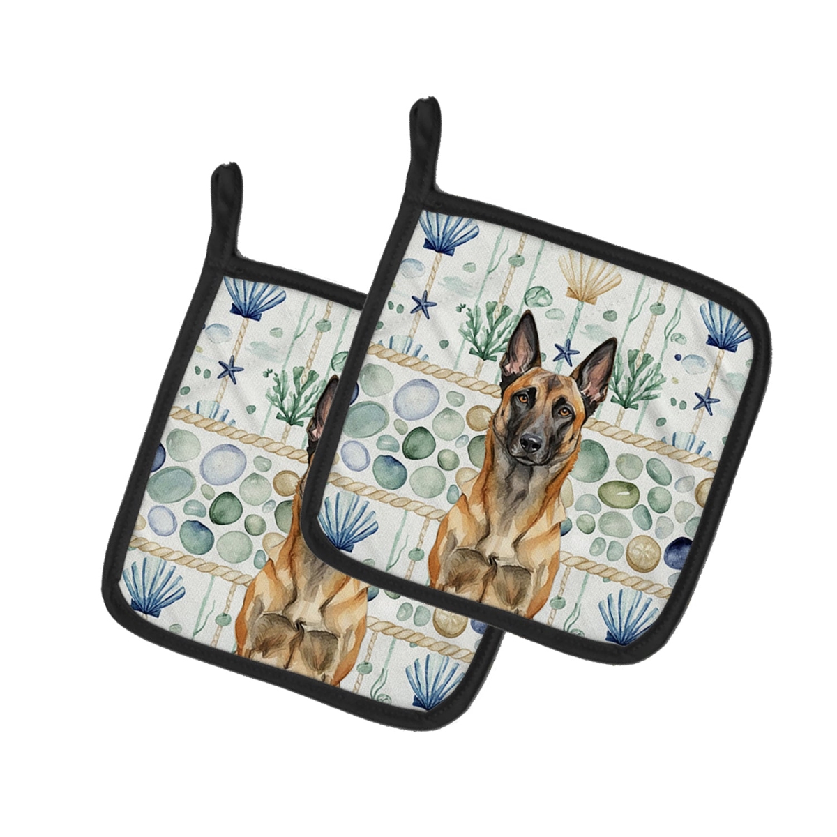 Picture of Carolines Treasures WDK6908PTHD 7.5 x 7.5 in. Belgian Malinois Coastal Sea Glass Pair of Pot Holders