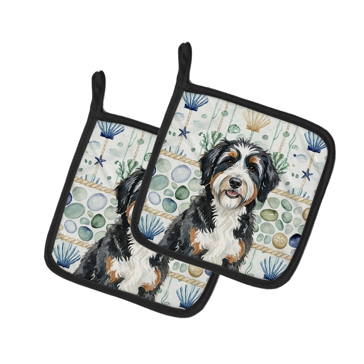 Picture of Carolines Treasures WDK6912PTHD 7.5 x 7.5 in. Bern Doodle Coastal Sea Glass Pair of Pot Holders