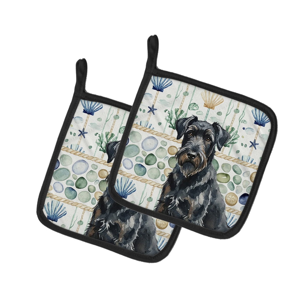 Picture of Carolines Treasures WDK6916PTHD 7.5 x 7.5 in. Black Russian Terrier Coastal Sea Glass Pair of Pot Holders
