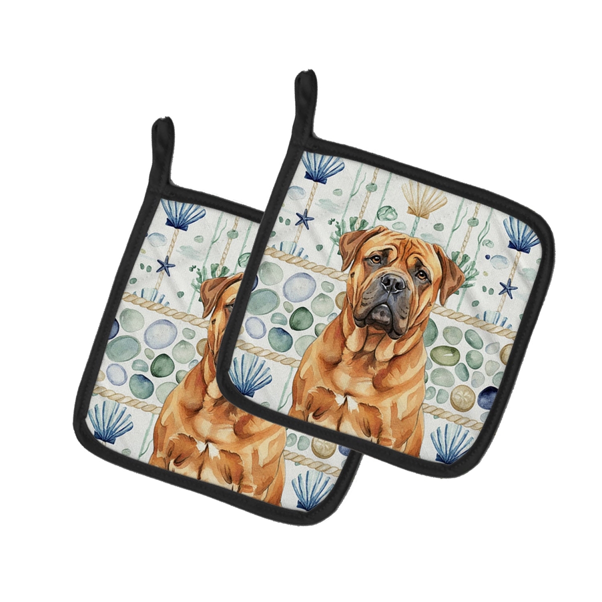 Picture of Carolines Treasures WDK6954PTHD 7.5 x 7.5 in. Red Bullmastiff Coastal Sea Glass Pair of Pot Holders