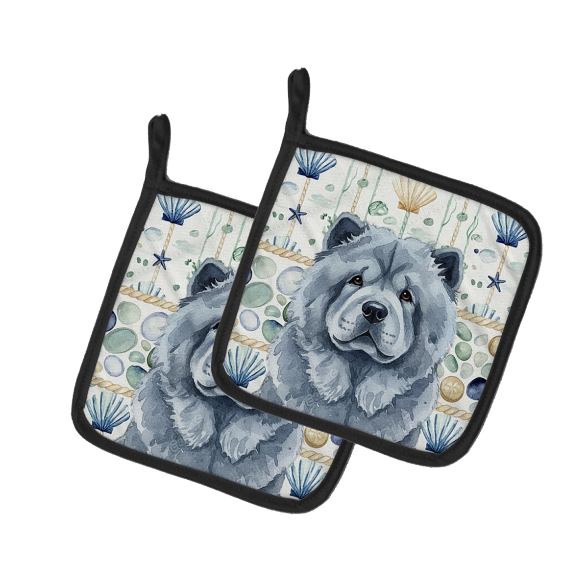 Picture of Carolines Treasures WDK6978PTHD 7.5 x 7.5 in. Blue Chow-Chow Coastal Sea Glass Pair of Pot Holders