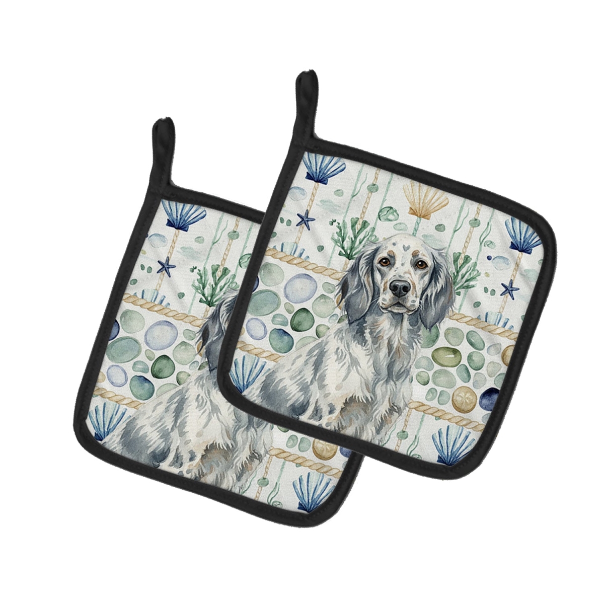 Picture of Carolines Treasures WDK7027PTHD 7.5 x 7.5 in. Blue Belton English Setter Coastal Sea Glass Pair of Pot Holders