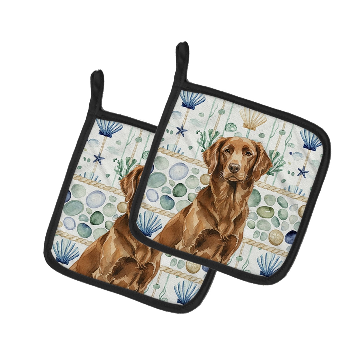 Picture of Carolines Treasures WDK7039PTHD 7.5 x 7.5 in. Liver Flat-Coated Retriever Coastal Sea Glass Pair of Pot Holders