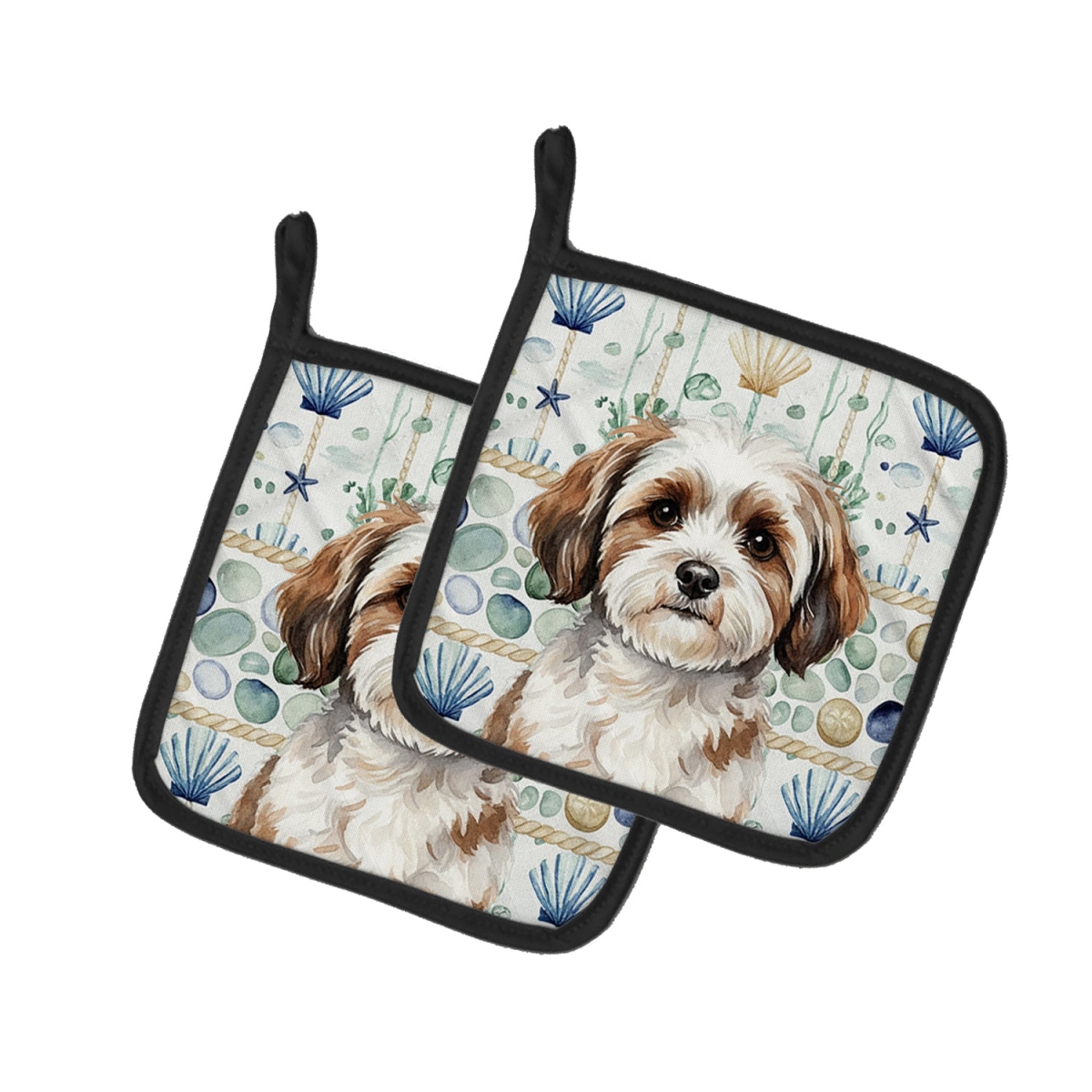 Picture of Carolines Treasures WDK7068PTHD 7.5 x 7.5 in. Parti-color Havanese Coastal Sea Glass Pair of Pot Holders