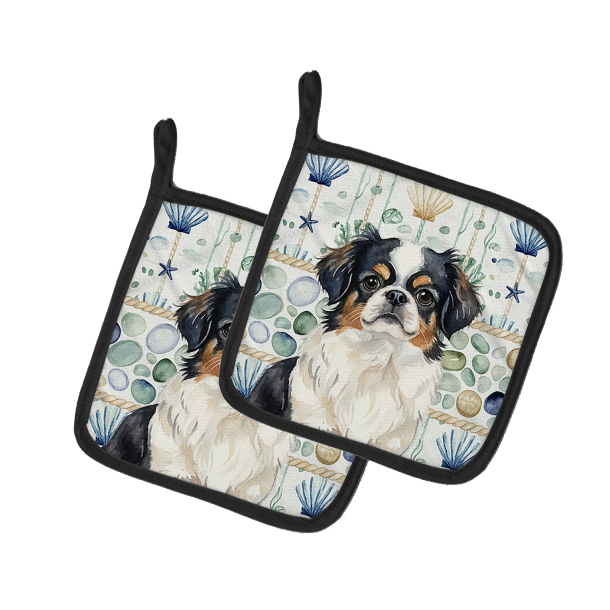 Picture of Carolines Treasures WDK7087PTHD 7.5 x 7.5 in. Tricolor Japanese Chin Coastal Sea Glass Pair of Pot Holders