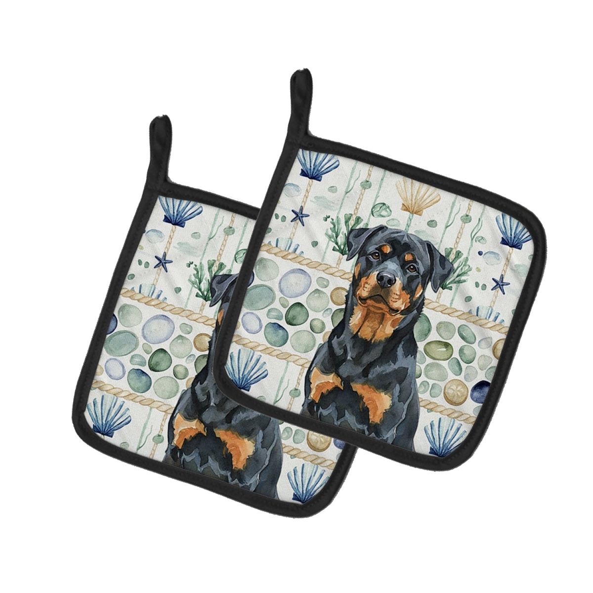 Picture of Carolines Treasures WDK7187PTHD 7.5 x 7.5 in. Rottweiler Coastal Sea Glass Pair of Pot Holders
