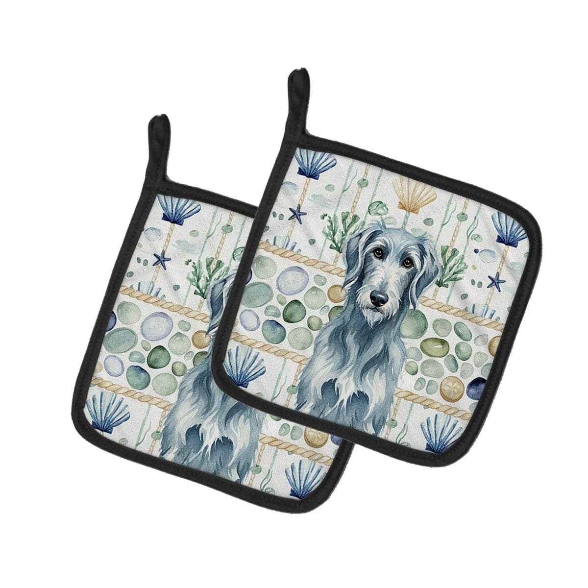 Picture of Carolines Treasures WDK7202PTHD 7.5 x 7.5 in. Blue-Gray Scottish Deerhound Coastal Sea Glass Pair of Pot Holders