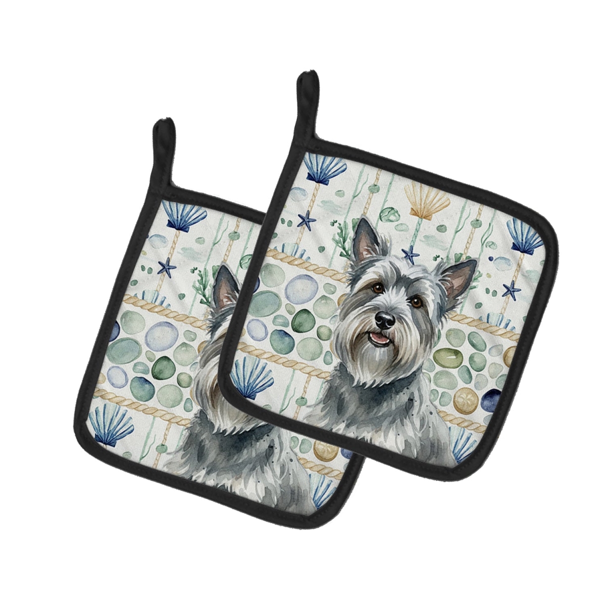 Picture of Carolines Treasures WDK7224PTHD 7.5 x 7.5 in. Gray Skye Terrier Coastal Sea Glass Pair of Pot Holders