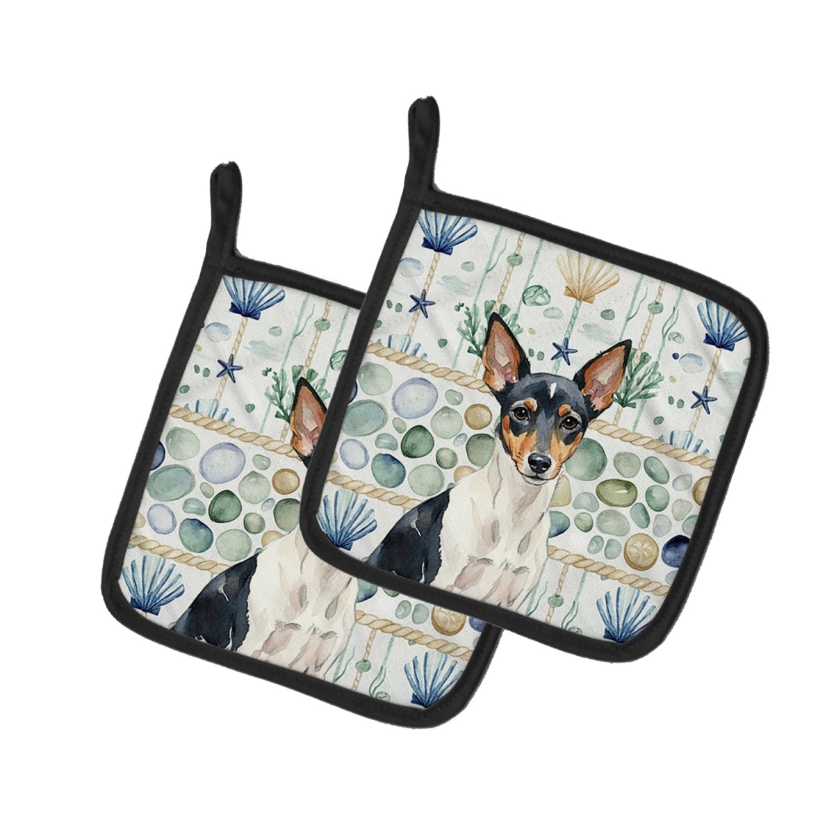 Picture of Carolines Treasures WDK7245PTHD 7.5 x 7.5 in. Toy Fox Terrier Coastal Sea Glass Pair of Pot Holders