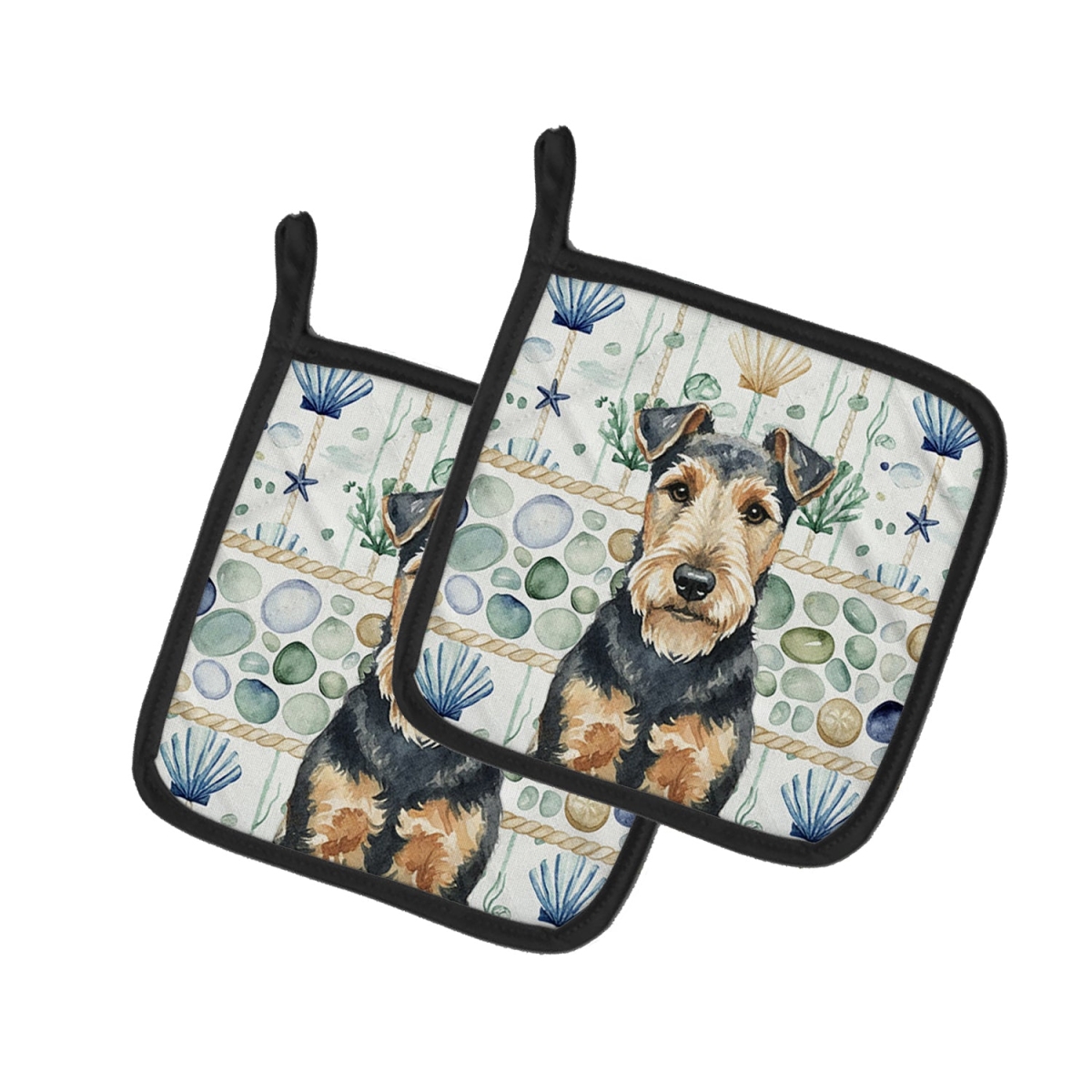 Picture of Carolines Treasures WDK7249PTHD 7.5 x 7.5 in. Welsh Terrier Coastal Sea Glass Pair of Pot Holders