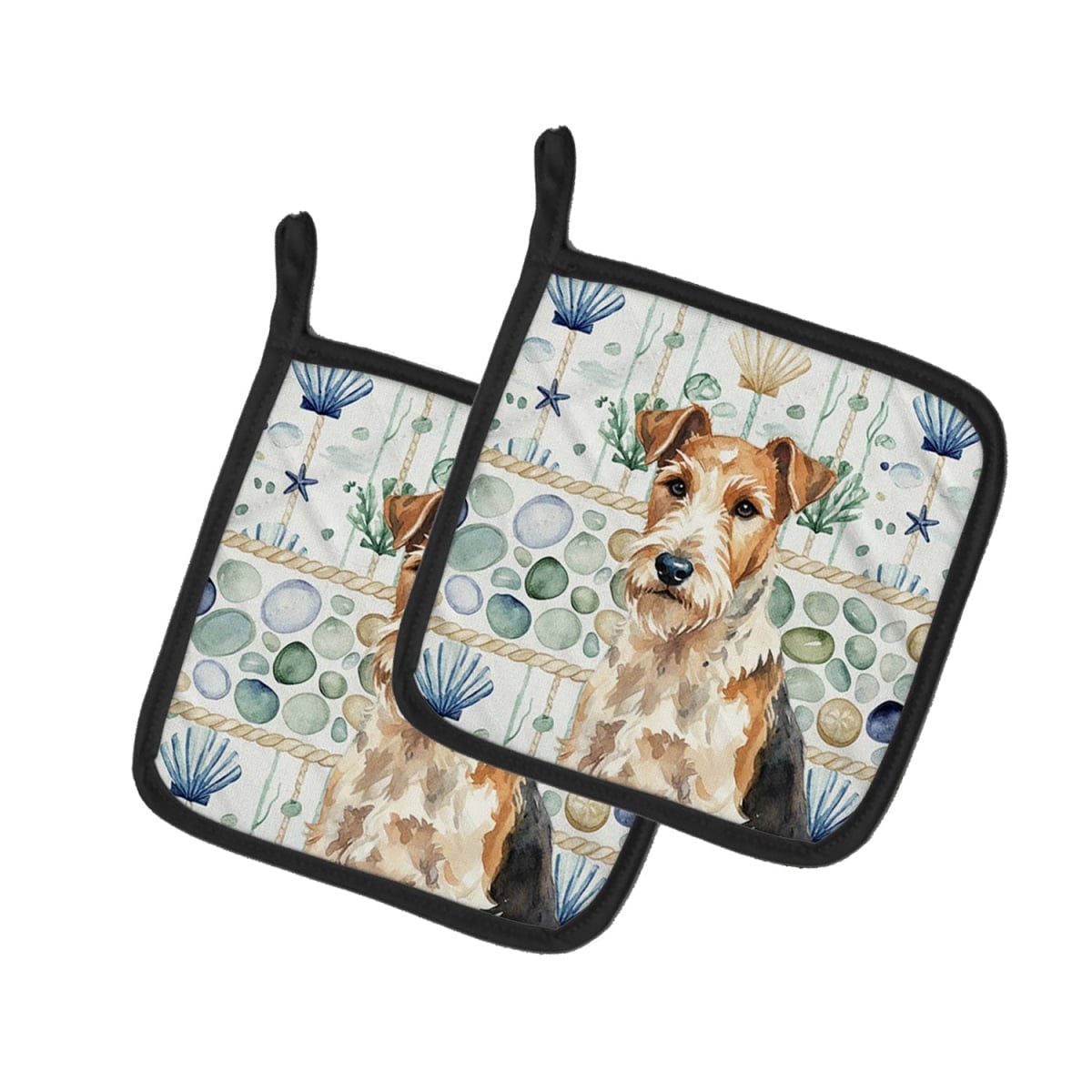 Picture of Carolines Treasures WDK7257PTHD 7.5 x 7.5 in. Wire Fox Terrier Coastal Sea Glass Pair of Pot Holders