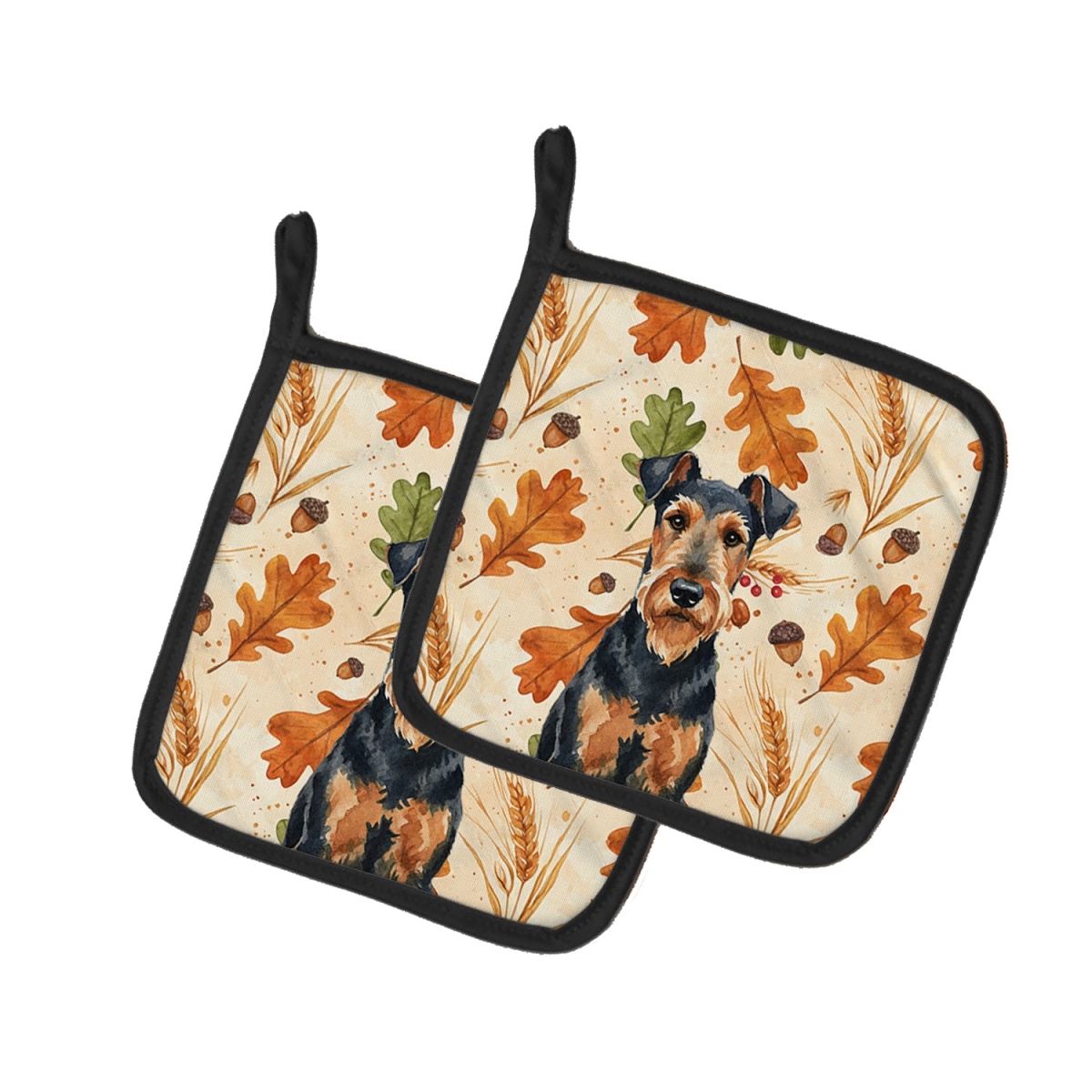Picture of Carolines Treasures WDK7667PTHD 7.5 x 7.5 in. Airedale Terrier Heirloom Fall Pair of Pot Holders