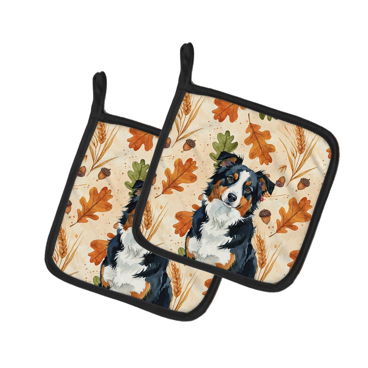 Picture of Carolines Treasures WDK7679PTHD 7.5 x 7.5 in. Black Tri American Shepherd Heirloom Fall Pair of Pot Holders