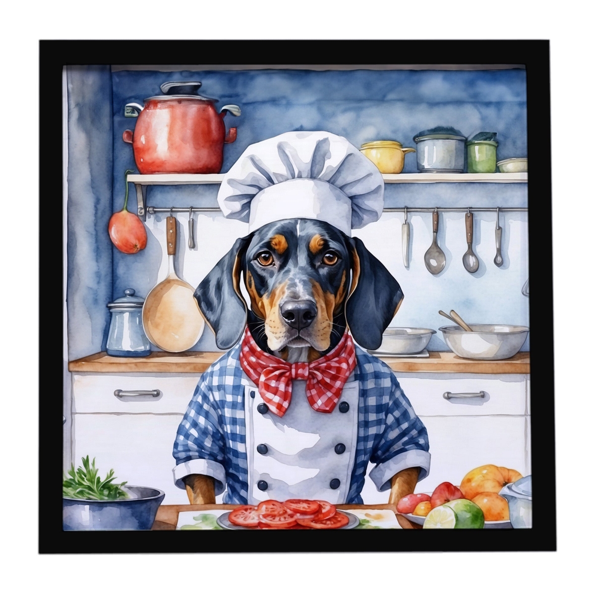DAC6211MFP88 8 x 8 in. Bluetick Coonhound The Chef Framed Metal Print