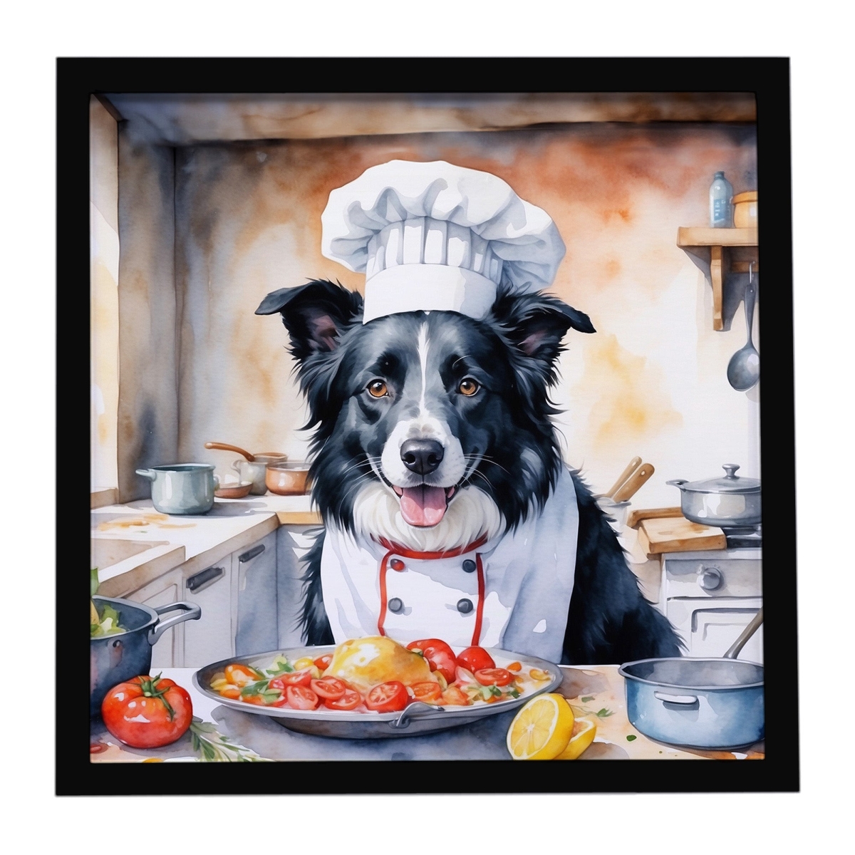 DAC6212MFP88 8 x 8 in. Border Collie The Chef Framed Metal Print