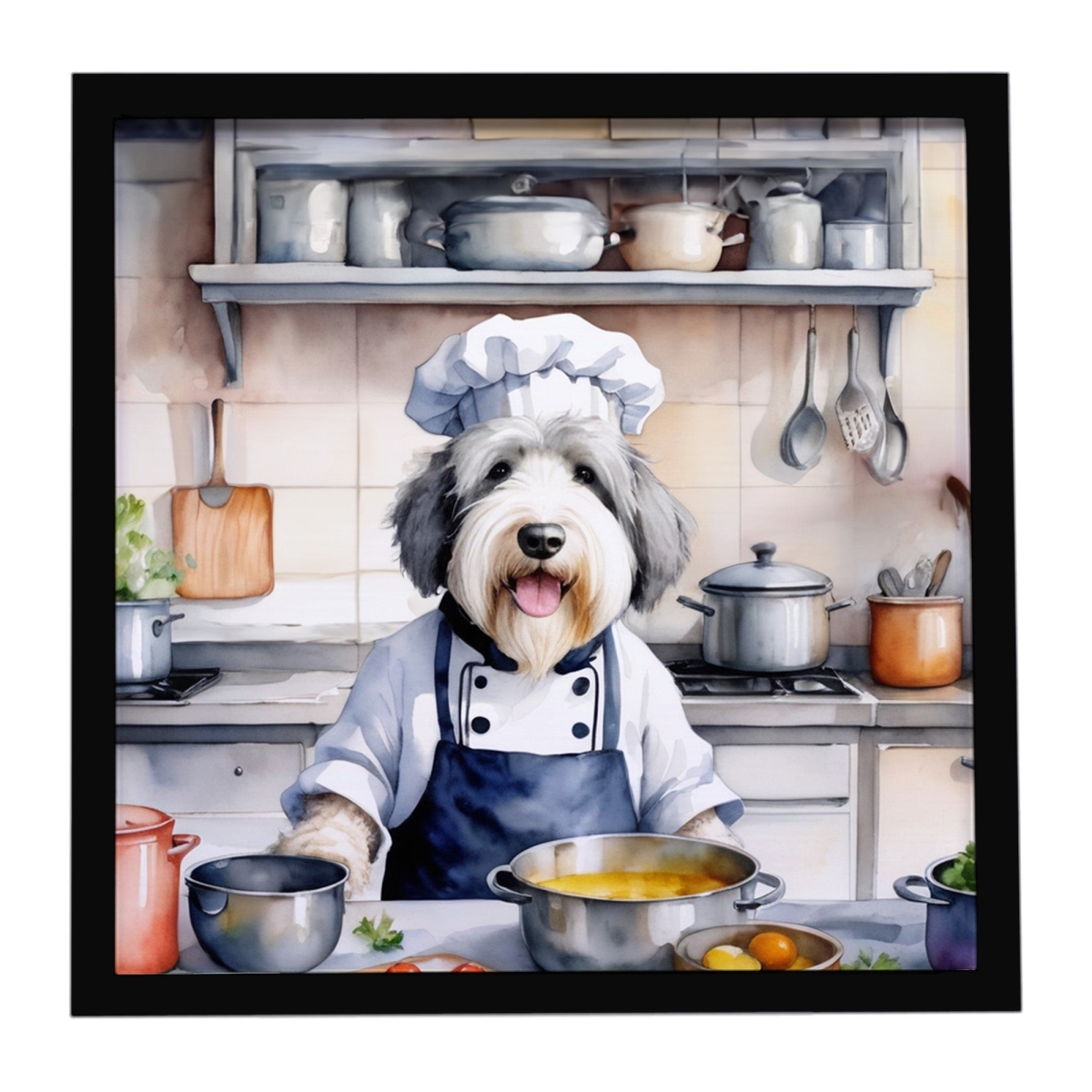 DAC6294MFP88 8 x 8 in. Old English Sheepdog The Chef Framed Metal Print