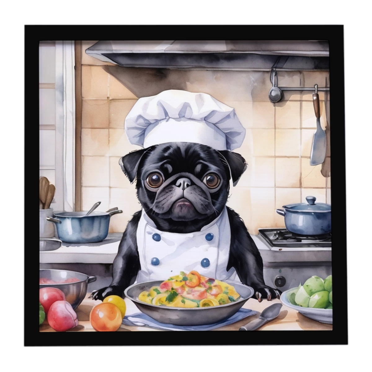 DAC6310MFP88 8 x 8 in. Pug The Chef Framed Metal Print