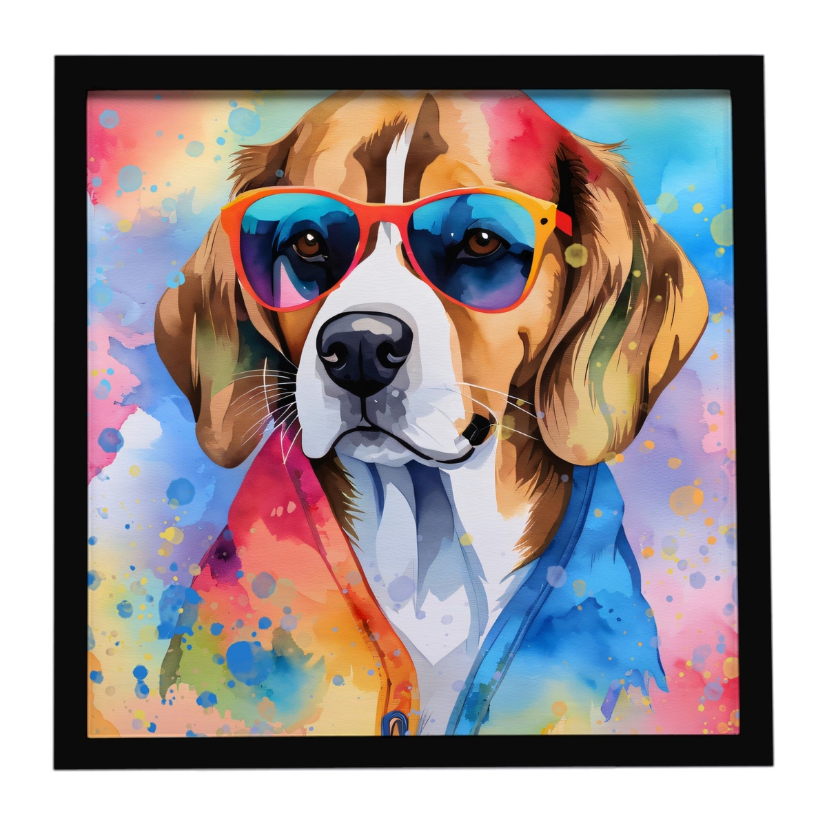 DAC2455MFP88 8 x 8 in. Beagle Hippie Dawg Framed Metal Print