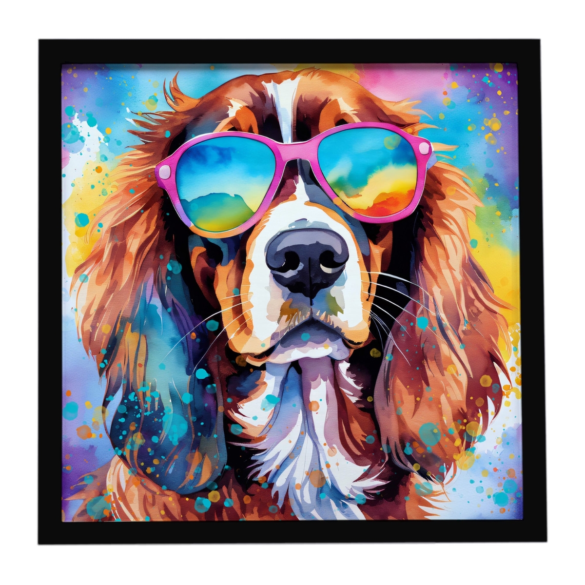 DAC2483MFP88 8 x 8 in. Cavalier Spaniel Hippie Dawg Framed Metal Print