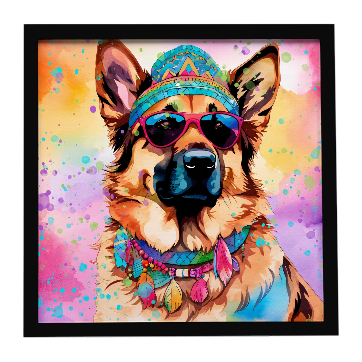 DAC2511MFP88 8 x 8 in. German Shepherd Hippie Dawg Framed Metal Print