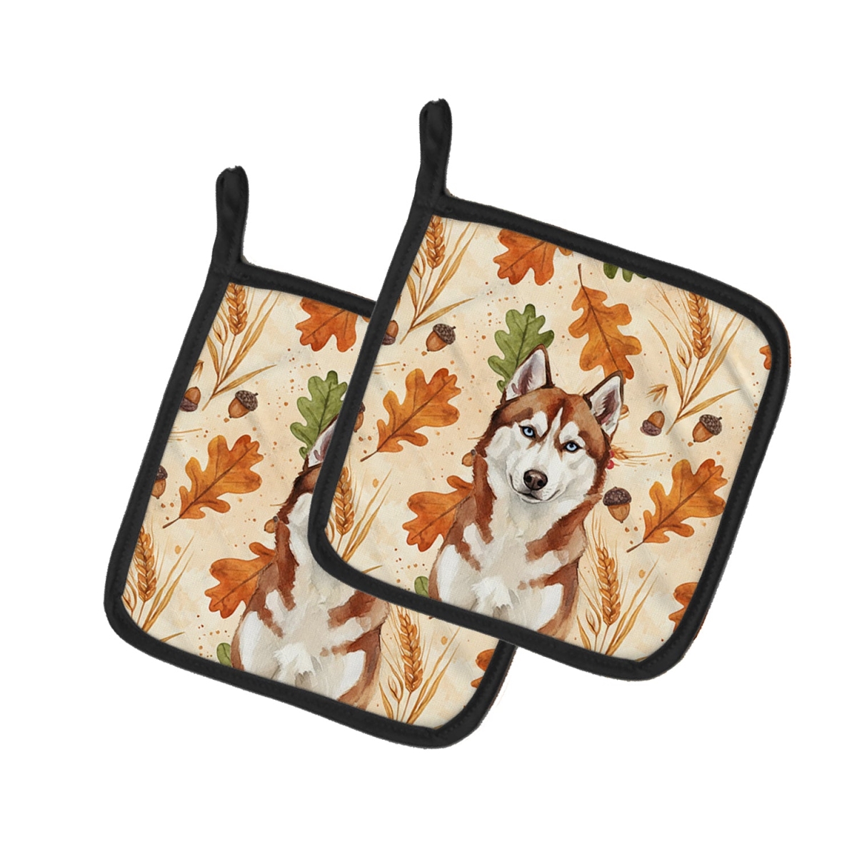 Picture of Carolines Treasures WDK8022PTHD 7.5 x 7.5 in. Red & White Siberian Husky Heirloom Fall Pair of Pot Holders