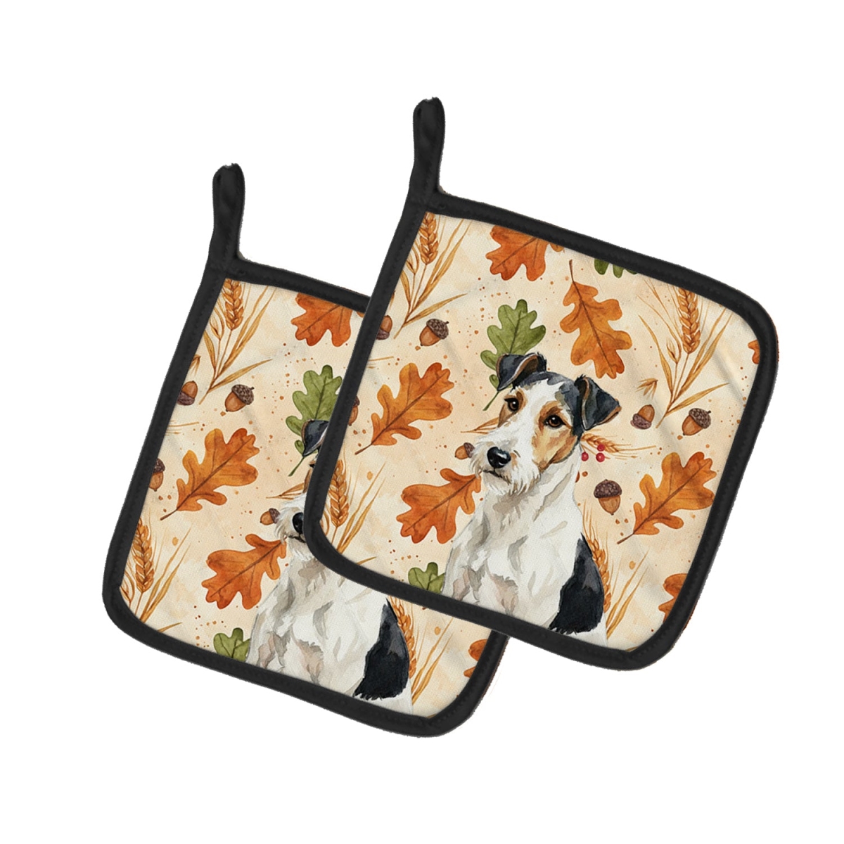 Picture of Carolines Treasures WDK8025PTHD 7.5 x 7.5 in. Smooth Fox Terrier Heirloom Fall Pair of Pot Holders