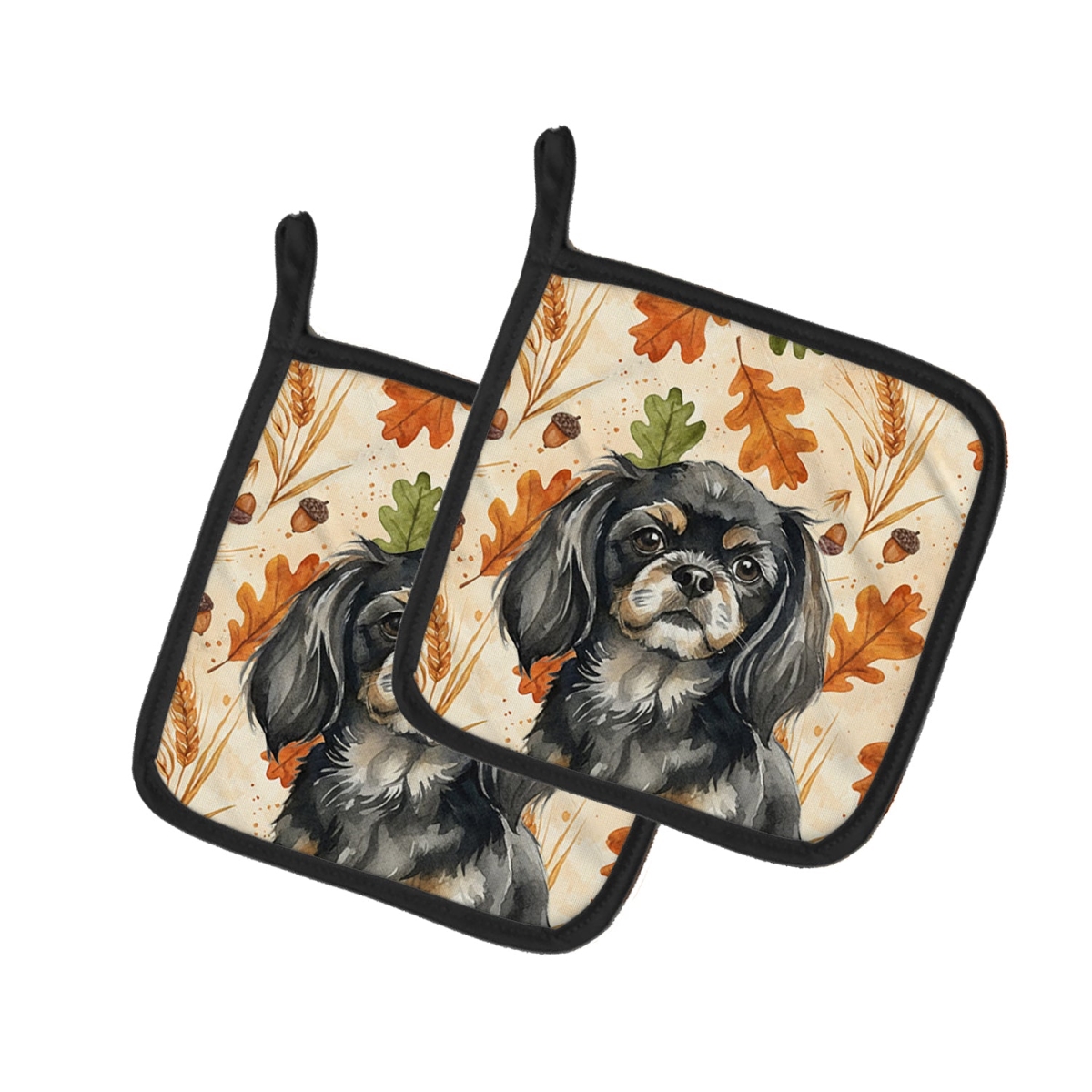 Picture of Carolines Treasures WDK8037PTHD 7.5 x 7.5 in. Black & Tan Tibetan Spaniel Heirloom Fall Pair of Pot Holders