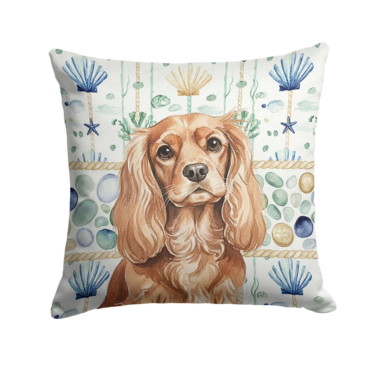WDK6964PW1414 14 x 14 in. Ruby Cavalier Spaniel Coastal Sea Glass Throw Pillow