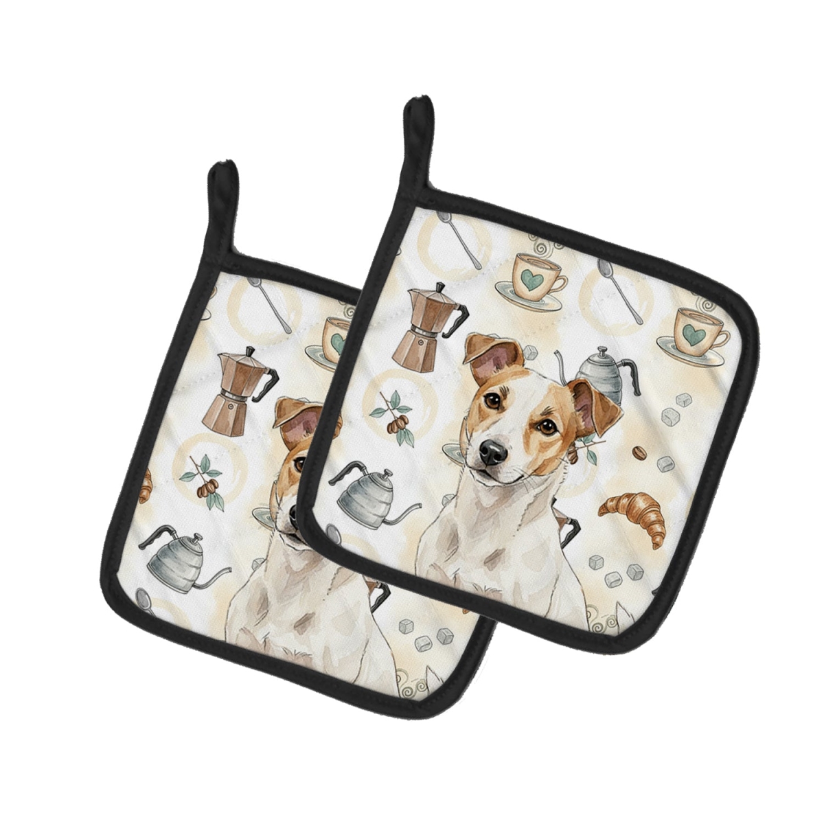 Picture of Carolines Treasures WDK7483PTHD 7.5 x 7.5 in. White & Tan Jack Russell Terrier Coffee Bar Pair of Pot Holders