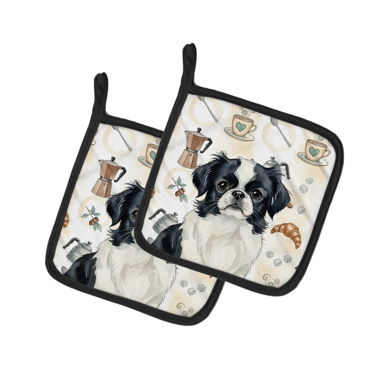 Picture of Carolines Treasures WDK7485PTHD 7.5 x 7.5 in. Black & White Japanese Chin Coffee Bar Pair of Pot Holders