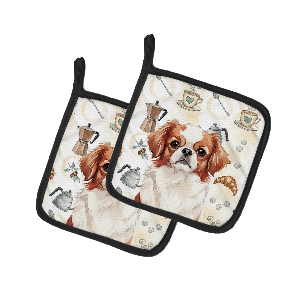 Picture of Carolines Treasures WDK7486PTHD 7.5 x 7.5 in. Red & White Japanese Chin Coffee Bar Pair of Pot Holders