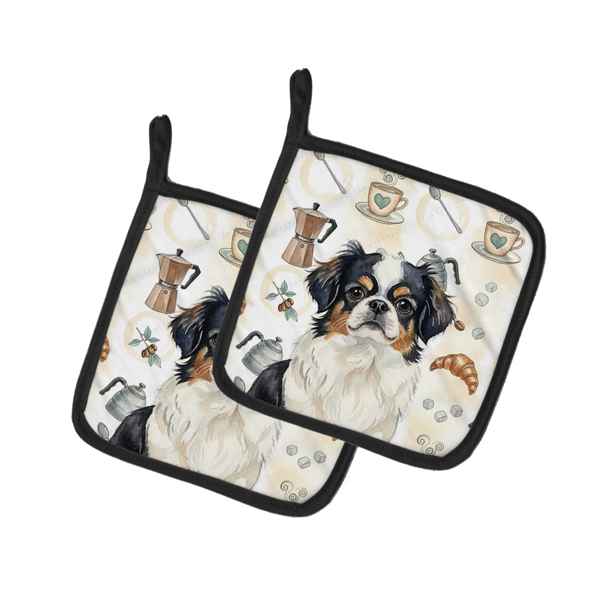 Picture of Carolines Treasures WDK7487PTHD 7.5 x 7.5 in. Tricolor Japanese Chin Coffee Bar Pair of Pot Holders