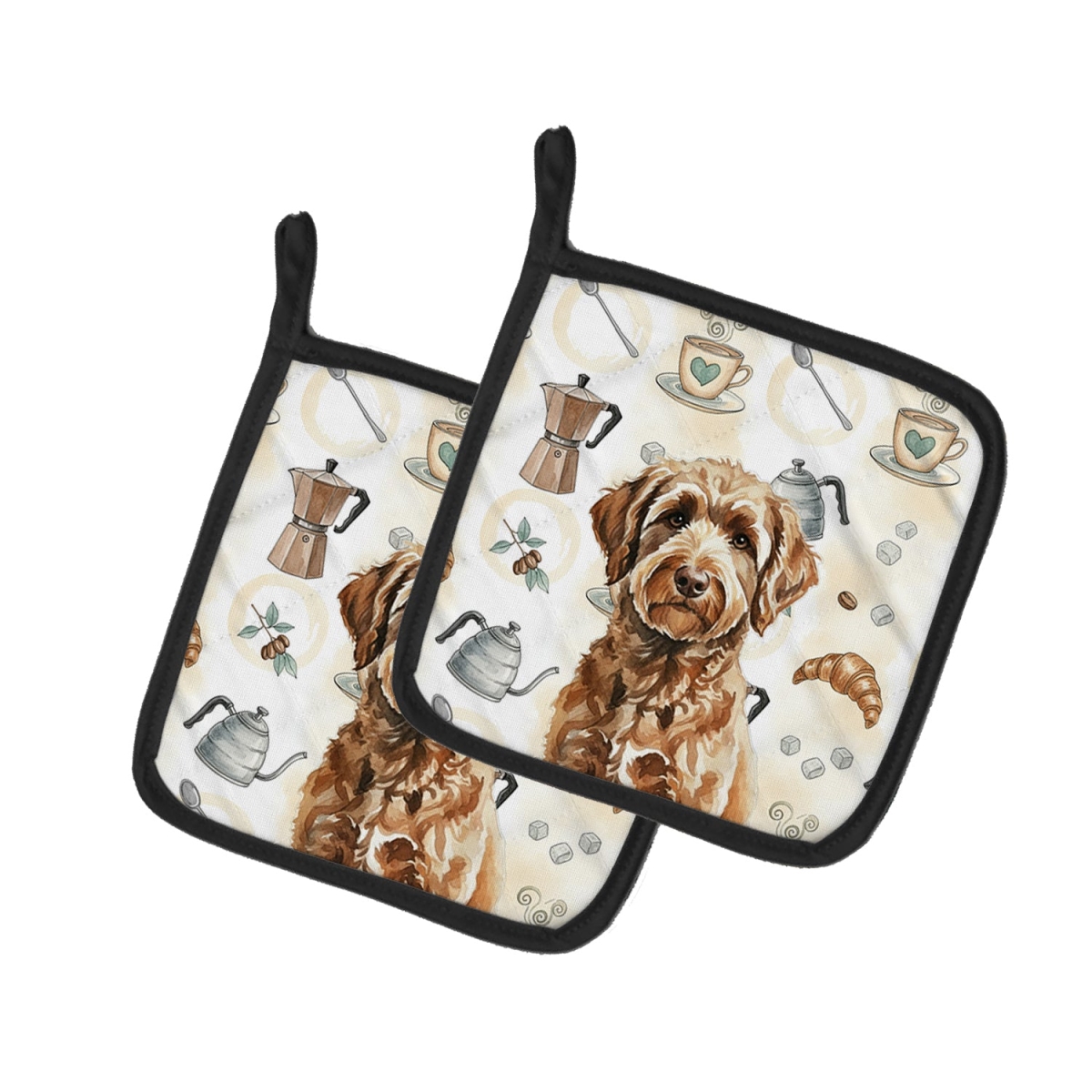 Picture of Carolines Treasures WDK7490PTHD 7.5 x 7.5 in. Chocolate Labradoodle Coffee Bar Pair of Pot Holders