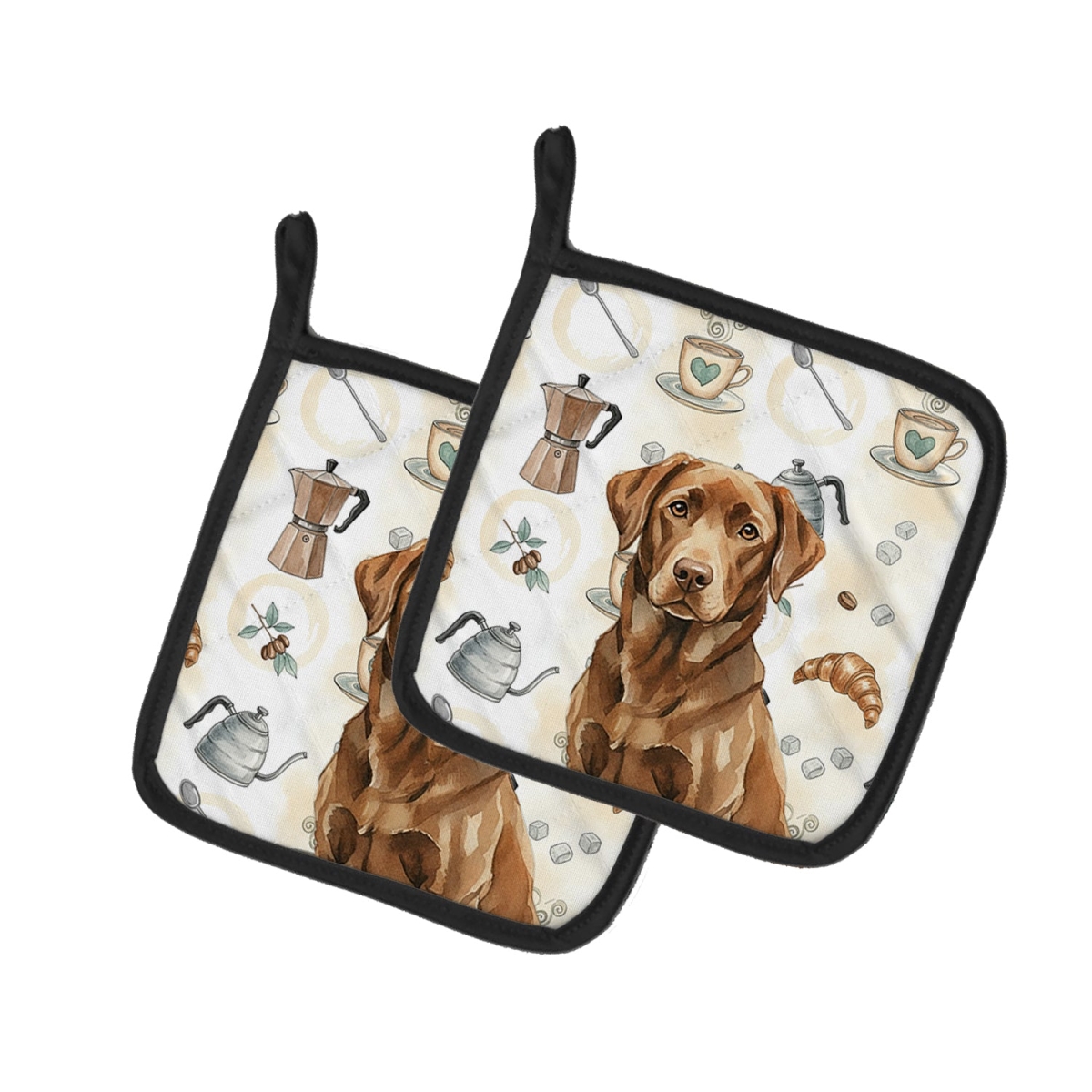 Picture of Carolines Treasures WDK7493PTHD 7.5 x 7.5 in. Chocolate Labrador Retriever Coffee Bar Pair of Pot Holders