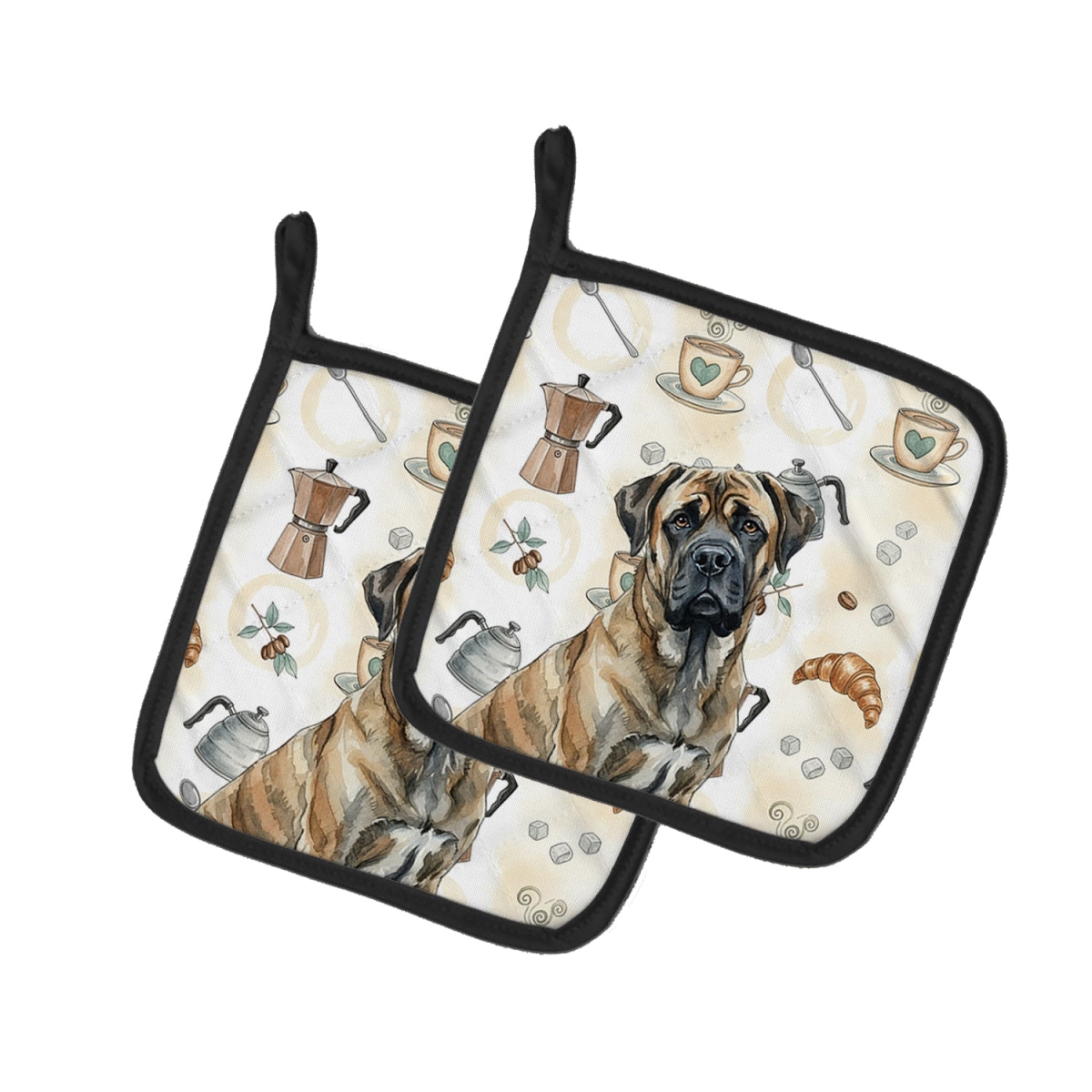 Picture of Carolines Treasures WDK7509PTHD 7.5 x 7.5 in. Brindle Mastiff Coffee Bar Pair of Pot Holders
