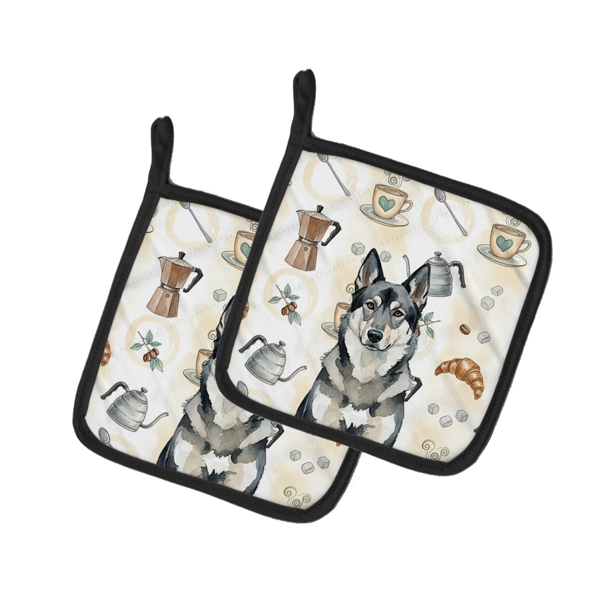 Picture of Carolines Treasures WDK7532PTHD 7.5 x 7.5 in. Norwegian Elkhound Coffee Bar Pair of Pot Holders