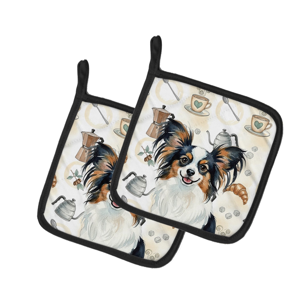 Picture of Carolines Treasures WDK7543PTHD 7.5 x 7.5 in. Tricoilor Papillon Coffee Bar Pair of Pot Holders