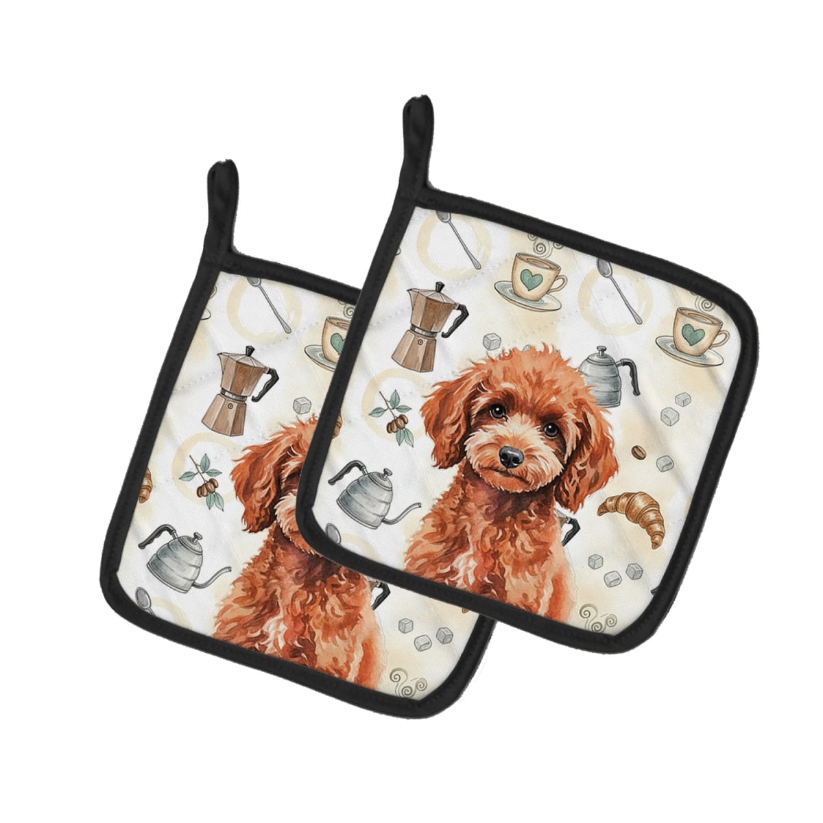 Picture of Carolines Treasures WDK7566PTHD 7.5 x 7.5 in. Miniature Red Poodle Coffee Bar Pair of Pot Holders